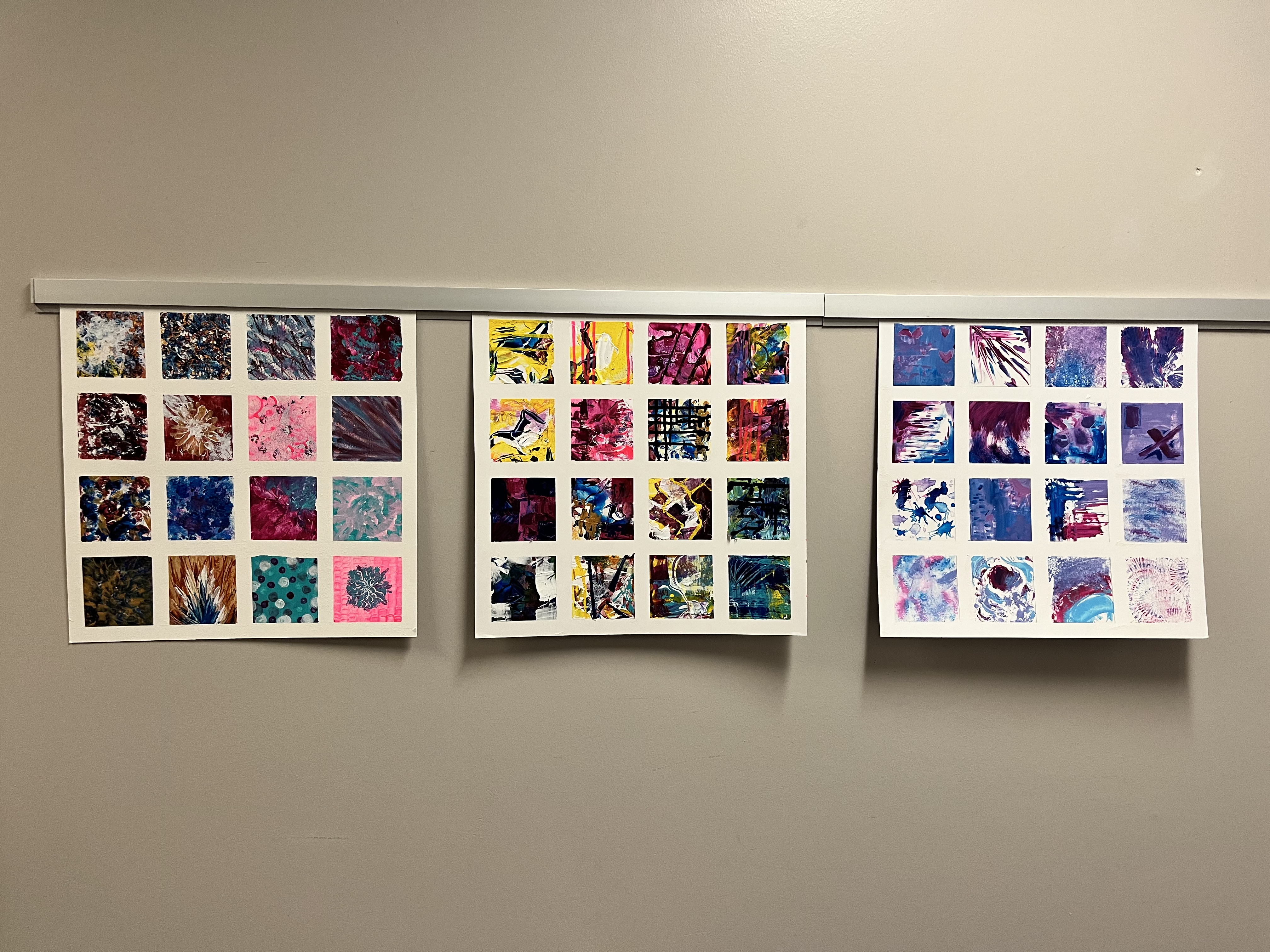 Student projects on display in the Fine Arts Center hallway