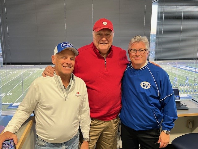 WFAA Channel 8 Sports legend Dale Hansen joins the high school football crew at Roo Stadium. John Hinton, Dale Hansen, Dave Cowley